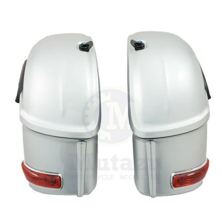 Silver RS Universal Hard Bag Saddlebags For Honda Suzuki Kawasaki Harley Yamaha