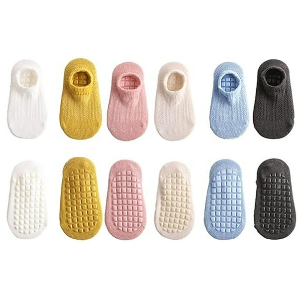 6 pares de calcetines antideslizantes con agarres para bebés pequeños, calcetines antideslizantes para caminar por el suelo con dibujos animados para niños y niñas, para recién nacidos de 0 a 5 años