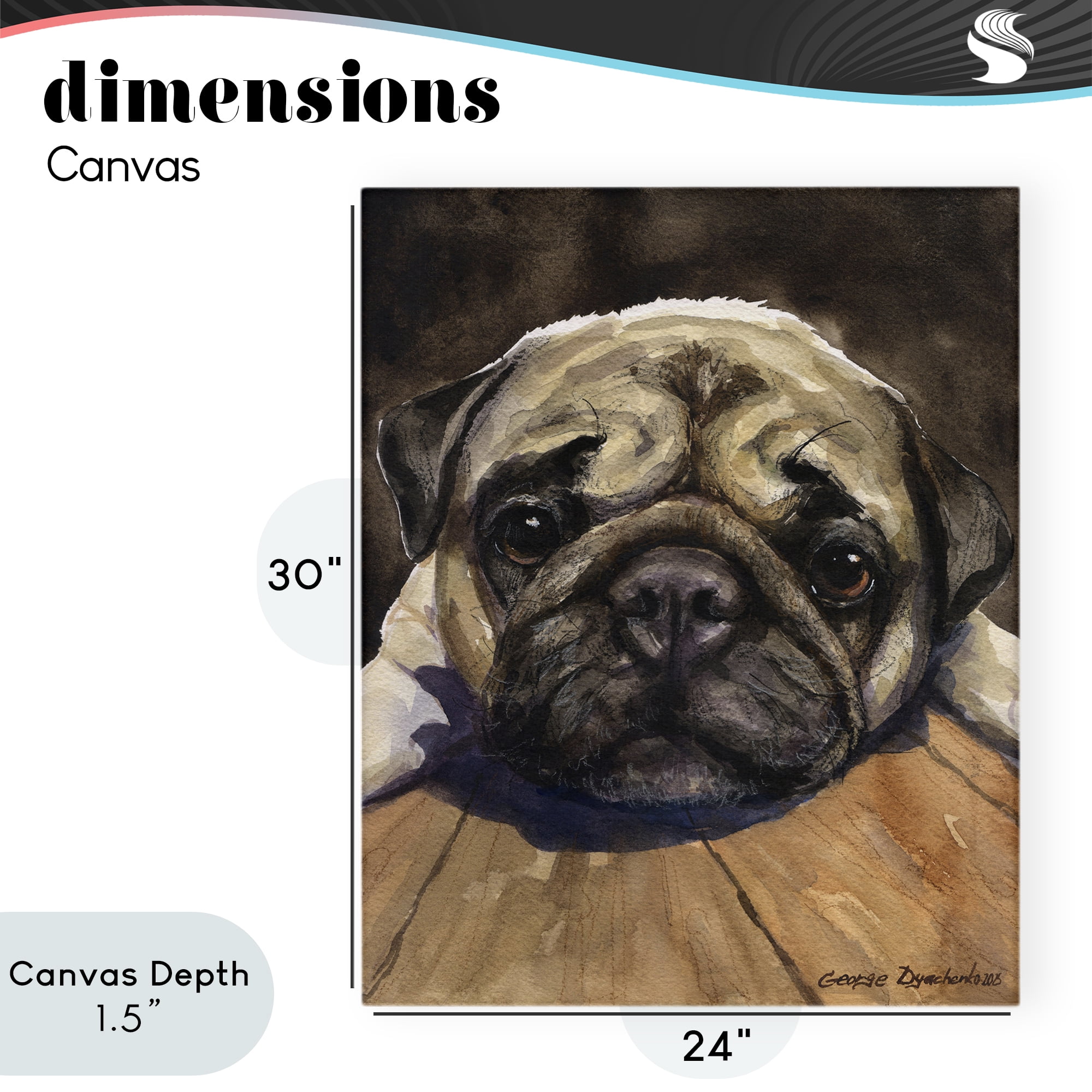 Stupell Industries Pug Soulful Portrait Canvas Wall Art, design by George Dyachenko