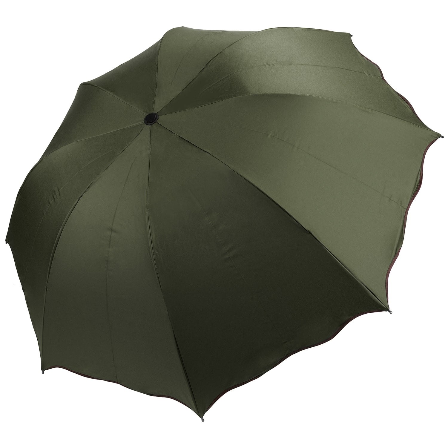 Lightweight Compact Travel Sized Windproof Nylon Umbrella With Scalloped Edges and Easy Open Button