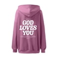thumbnail image 5 of Tops for Women Trendy Plus Size Fall Comfy Hooded Long Sleeve Rolled One Shoulder Drawstring Graphic Hoodie Cotton Sweatshirts Hoodies(Pink,XL), 5 of 6