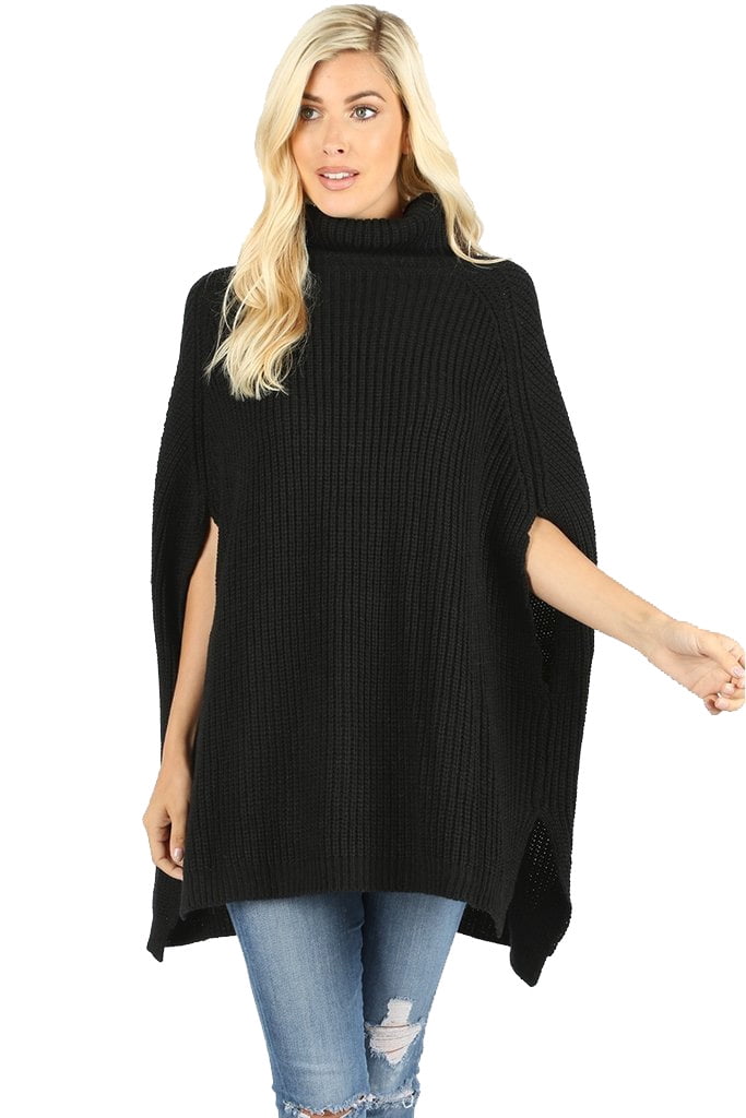 Jed Fashion JED FASHION Women's Chunky Turtleneck Cape Poncho Sweater