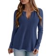 thumbnail image 2 of Camiseta PRETTYGARDEN Cuello en V Manga Larga Tela Waffle Azul Marino M, 2 of 5