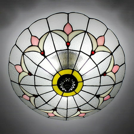 

Vintage Mission Tiffany Style Ceiling Light Flush Mount Lamp Stained Glass Lighting Fixture