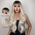 thumbnail image 3 of perruque Ombre Blonde Pour Femmes De 26 Pouces Avec Frange, Longue Vague Naturelle, Perruque Synthtique Rsistante La Chaleur, 3 of 5