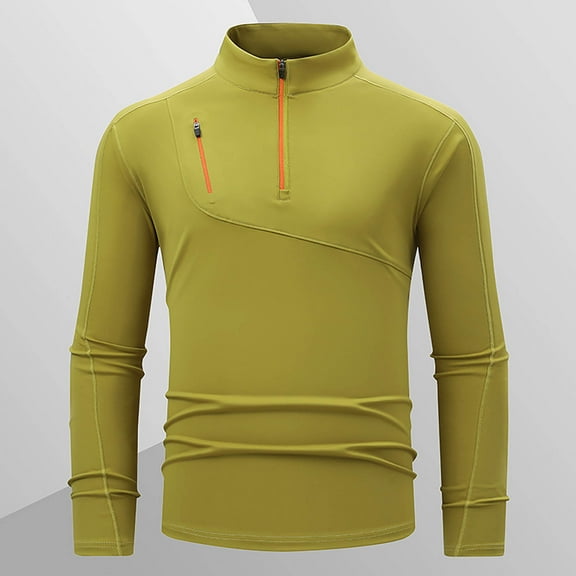 Mens Quarter Zip Pullover Tops Quick Dry Lightweight Sports Hiking Tshirts Stand Collar Slim Fit UPF 50  Sun Shirts (XL, Yellow 03)