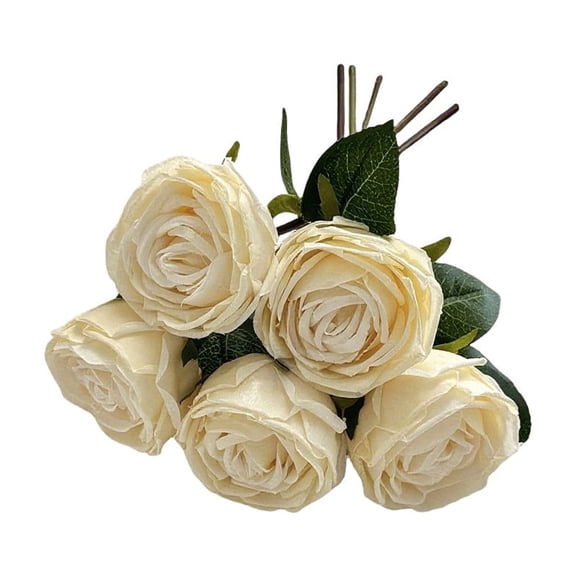 AFQH 5Pcs Real Touch Artificial Rose Peony Silk Flowers with Stems for Home Decor
