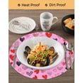 thumbnail image 3 of 13 Inch Round Placemats Set of 4, Valentines Love Heart Non Slip Heat Insulation PP Table Mats, Romantic Pink Red Black Washable Place Mats for Kitchen Dining Party Table Decor, 3 of 7