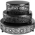 thumbnail image 1 of Juego de 3 soportes de metal para tartas, soporte redondo negro para tartas, plato de exhibición para postres, magdalenas, pasteles y dulces de 8, 10 y 12 pulgadas para bodas, eventos y fiestas de, 1 of 5