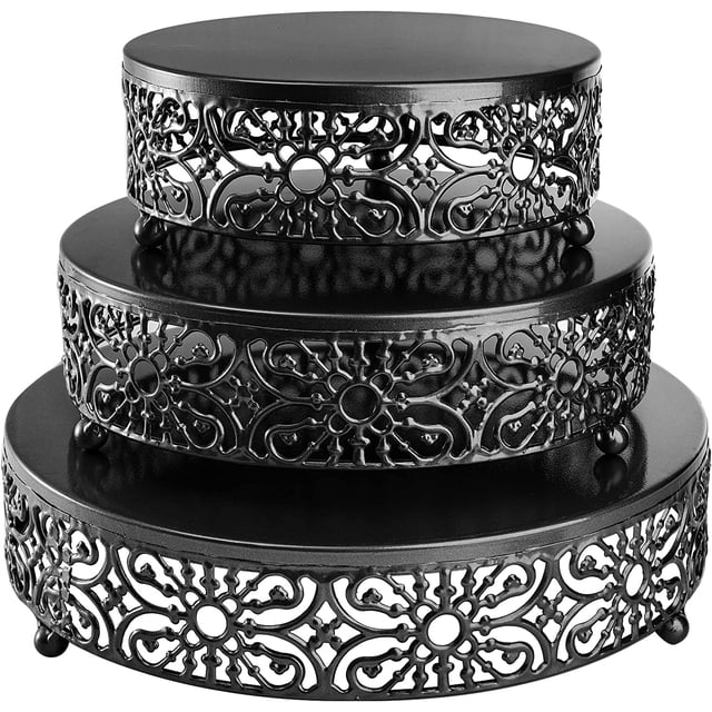 Juego de 3 soportes de metal para tartas, soporte redondo negro para tartas, plato de exhibición para postres, magdalenas, pasteles y dulces de 8, 10 y 12 pulgadas para bodas, eventos y fiestas de