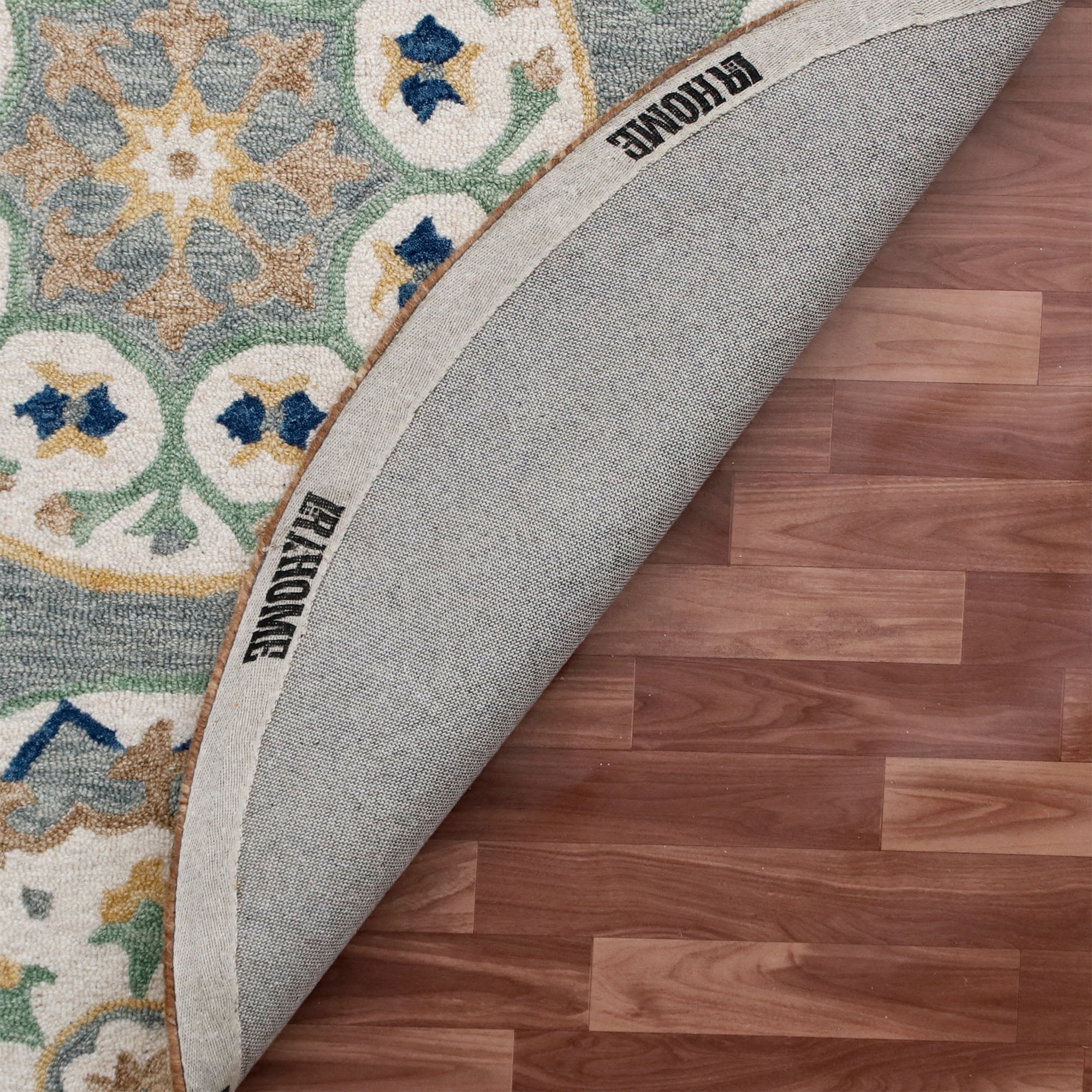Ox Bay Clio 7'3" Round Gray/Beige Suzani Wool Indoor Area Rug