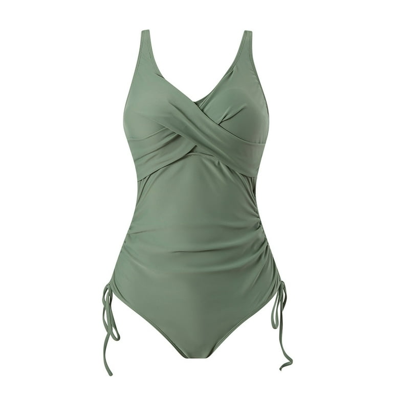 Women's One-piece Sports Swimsuit Cross Bikini Swimsuit pea-green