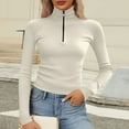 thumbnail image 4 of Lenpel Long Sleeve Shirts for Women Plus Size Turtleneck Half Zip Ribbed Knit Slim Crop Tops Fall Winter Clothes(White,X-Large), 4 of 5