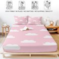 thumbnail image 5 of Cal.King Size Fitted Sheet Set - Clouds Sky 3 Piece Bedding Sets 16" Deep Pocket Fitted Sheet with 2 Pillowcases, Cartoon Pink White Cloud Modern Simple Art Brushed Microfiber Hotel Luxury Bed Sheets, 5 of 9