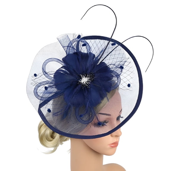 VANIDO Headbands for Women, Girl Fascinators Hair Clip Hairpin Hat Feather Wedding Tea Party, Navy Blue, One Size