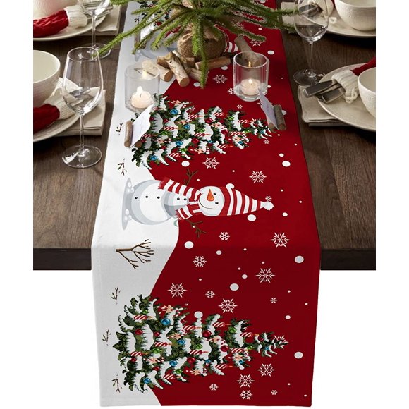 Chemin de Table de Noël, Chemin de Table Rustique Elk Flocon de Neige de Noël pour Fête d'Anniversaire des Fêtes Cuisine Salle à Manger Décoration de Table Maison