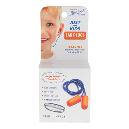 HEAROS Just for Kids Corded Foam Ear Plugs for Sleeping & Hearing Protection with Case, 3 pairs