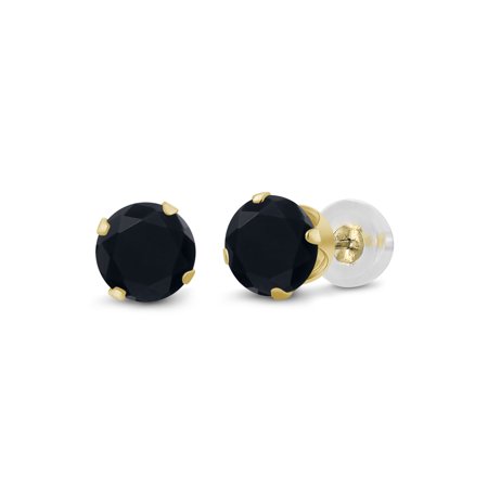 14k Round Onyx - 0.92 Ct Round 5mm Black Onyx 14K Yellow Gold Stud Earrings