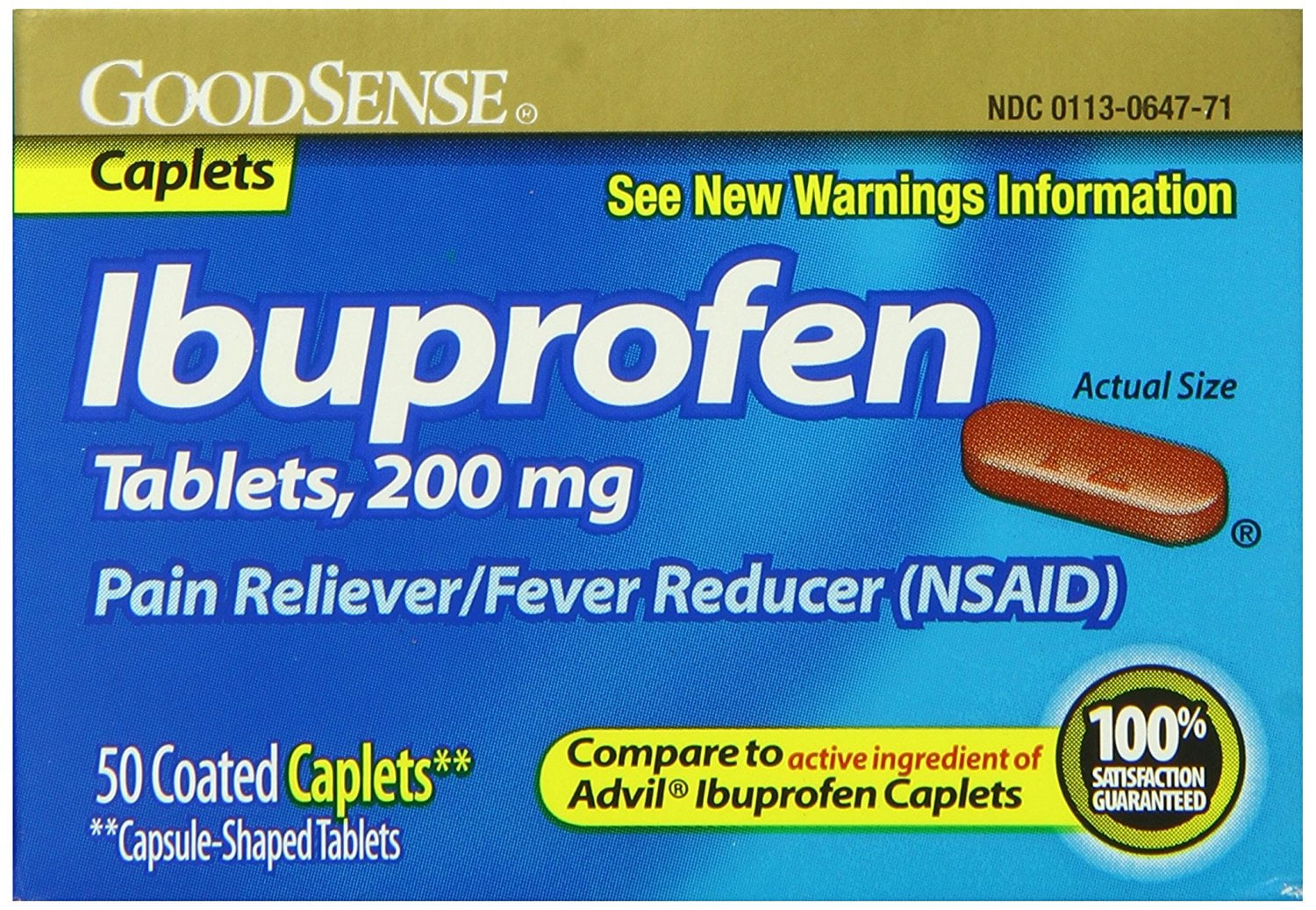 GoodSense Ibuprofen Pain Reliever/Fever Reducer Caplets, 200 mg, 50Count