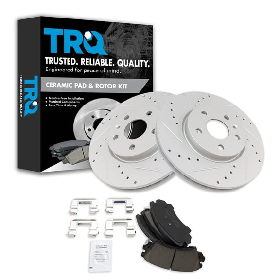 TRQ Front Performance Brake Pad & Rotor Kit Brake Pads Brake Rotors Set Ceramic Premium G-Coated Fits Select 2010-2015 Chevrolet Camaro