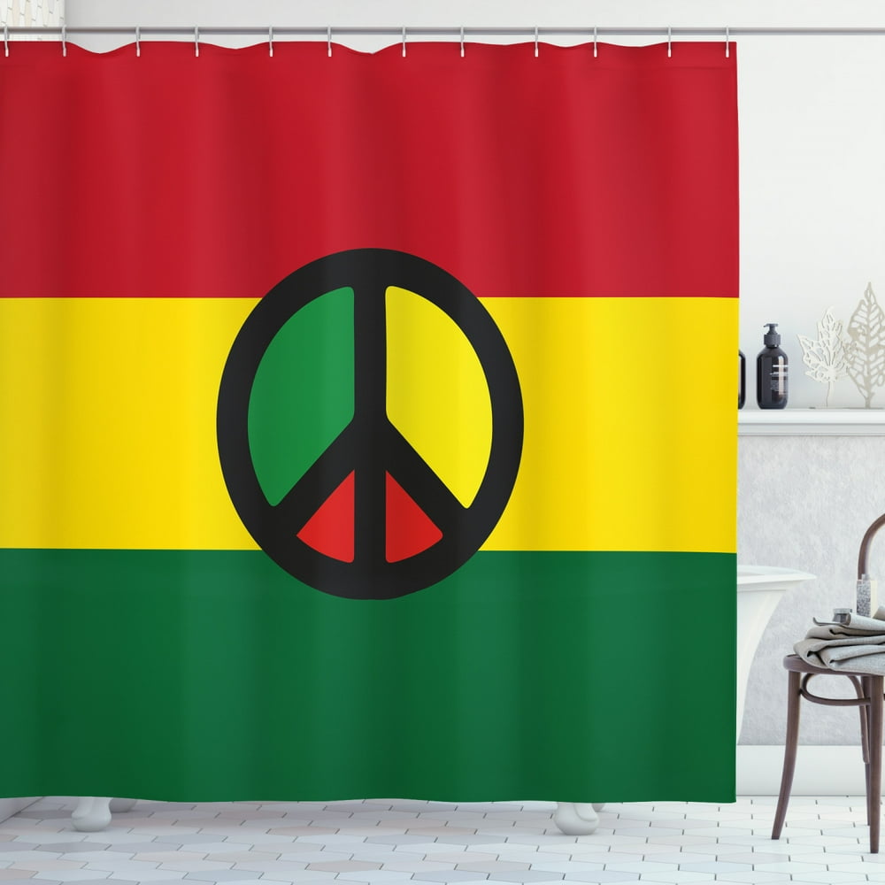 Jamaican Shower Curtain, Reggae Culture Peace Symbol Caribbean Country