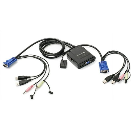 UPC: 0881317504036 | IOGEAR KVM 2-Port USB VGA Cabled Switch – 2048 x 1536 – 2.1 Stereo Audio w/Mic – Plug n Play – GCS72U