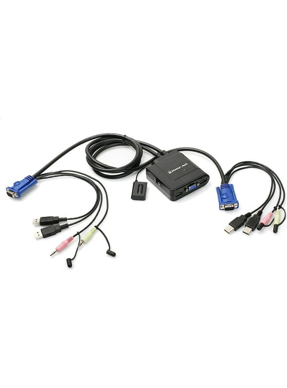 IOGEAR KVM 2-Port USB VGA Cabled Switch - 2048 x 1536 - 2.1 Stereo Audio w/Mic - Plug n Play - GCS72U