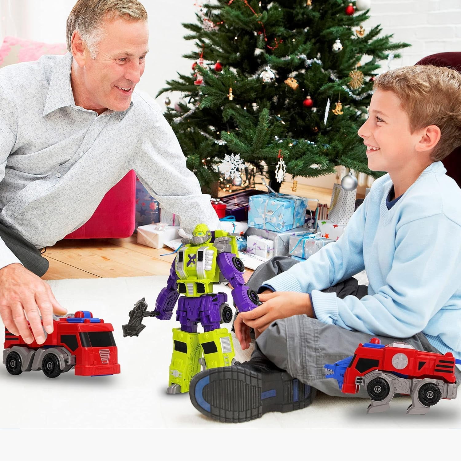 Miebely Toddler Robot Vehicles Set - 4pc 4-in-1 Transforming Robots for Kids - Magnetic Toys with Sturdy Connectors, Easy DIY Assembly - Educational Stem Toys for 3-6 Year Old Boys