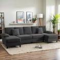 thumbnail image 1 of Puremind 112" U Shaped Sofa, 4 Seat Sofa with Double Chaises, Corduroy Sectional Couch for Living Room/Apartment, Dark Gray, 1 of 5