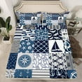 thumbnail image 2 of Feelyou Nautical Ship Rudder Twin Sheet Sets, Kawaii Crab Sealife Twin Fitted Sheet, Blue Ocean Patchwork Flat Sheet, Lightweight Room Decor, 3pcs, 2 of 7