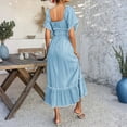 thumbnail image 4 of Women's Off the Shoulder Ruffle Maxi Dress Short Sleeve Tiered Graduation Boho Sundress, 4 of 9