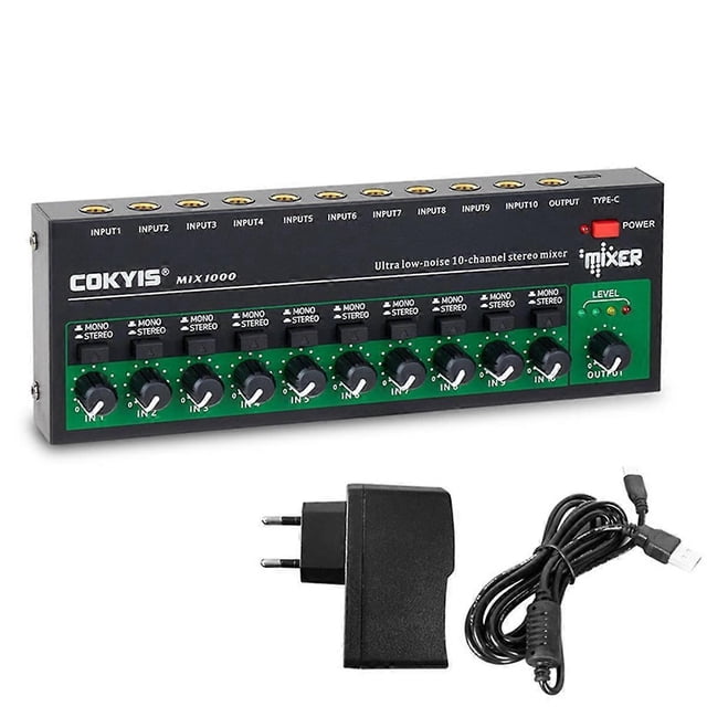 MIX1000 Ultra Low Noise 10 Channel Stereo Mixer Mini Sound Audios Mixer for Small Clubs Bars Guitars Bass Keyboards(EU)