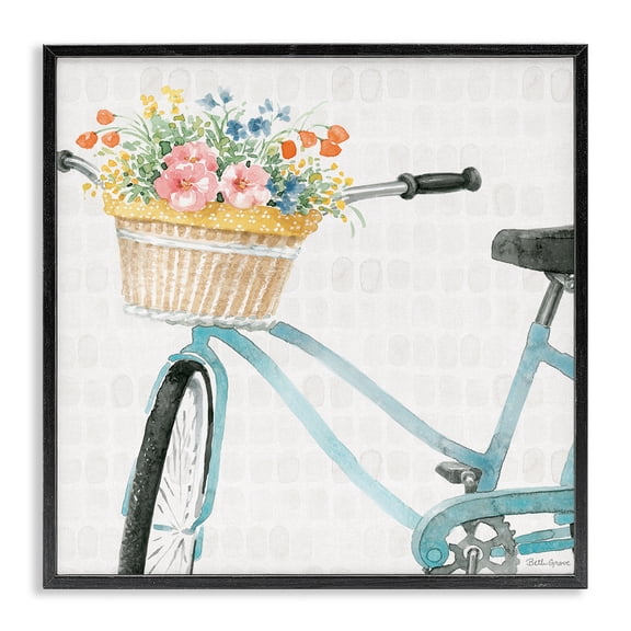 Stupell Industries Traditional Country Bicycle Basket Floral Arrangement Block Pattern Black Framed Giclee Art, 12 x 12, by Beth Grove
