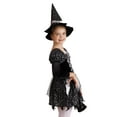 thumbnail image 4 of Zaldita Girls Witch Costume Halloween Party Dress up Sequins Long Sleeve Tutu Dress with Hat Candy Black 16, 4 of 7