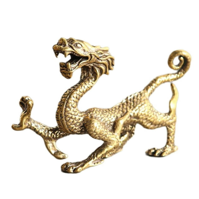 Adornos de estatua de latón Feng Shui, regalo de inauguración de la casa en miniatura, escultura china Dragón azul
