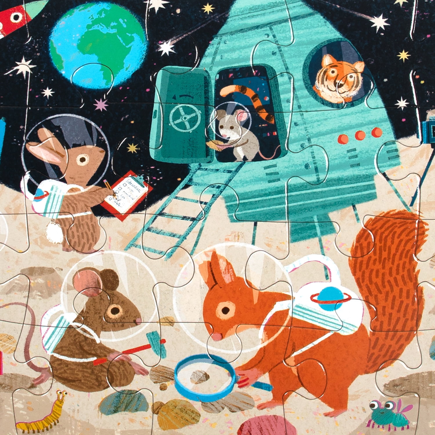 eeBoo: Space Exploration - 20 Piece Puzzle - 15 x 11" Kids Jigsaw, Oversized Glossy High-Quality Pieces, Animals On The Moon, Preschool Puzzle, Age 3+