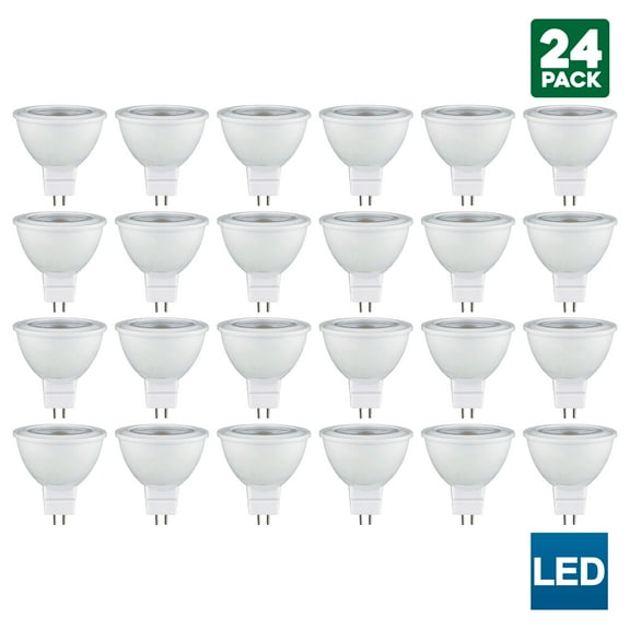 24 Pack Sunlite MR16 LED Bulb, 120 Volt, 5 Watt, 3000K Warm White, 450 Lumens, 80 CRI, GU5.3 Base, 30,000 Hour Long Life, 50W Equivalent, Energy Saving, Cool Touch