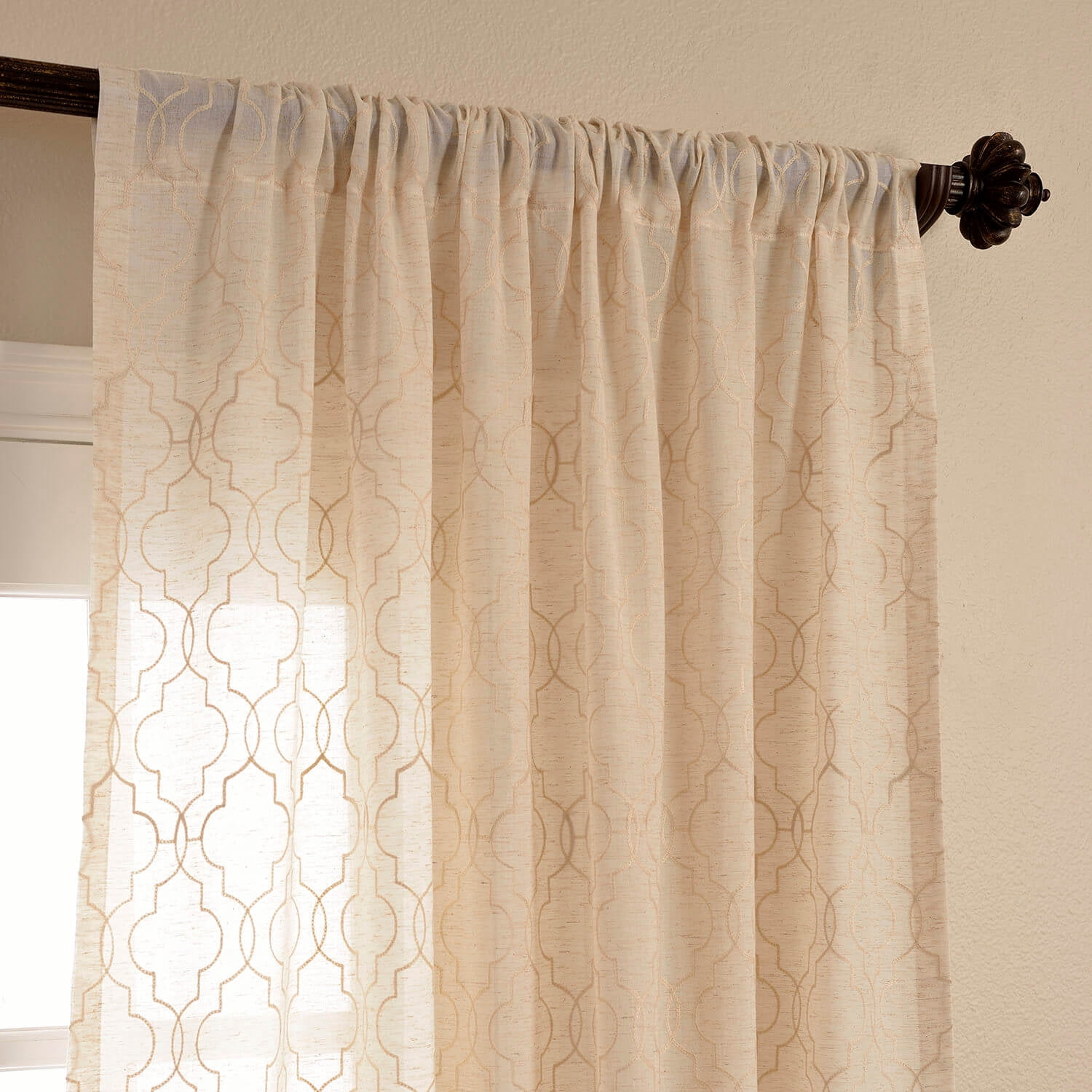 Saida Natural Embroidered Faux Linen Sheer Curtain (1 Panel), Saida Natural, 50W X 96L