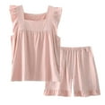 thumbnail image 4 of Maqroz Cute Pajama Sets for Women Ruffle Pajama Set Sleeveless Square Neck Tank Top and Shorts Soft Sleepwear Solid Color Nightwear Stylish Loungewear for Summer Comfy Home Wear, 4 of 6