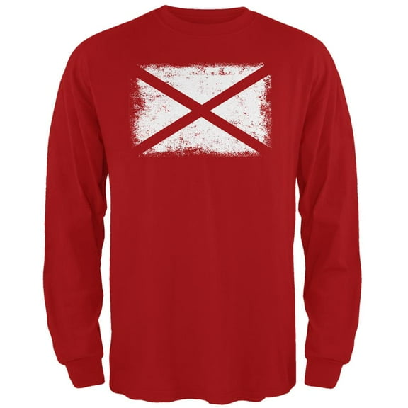 Born and Raised Alabama State Flag Mens Long Sleeve T Shirt Red MD