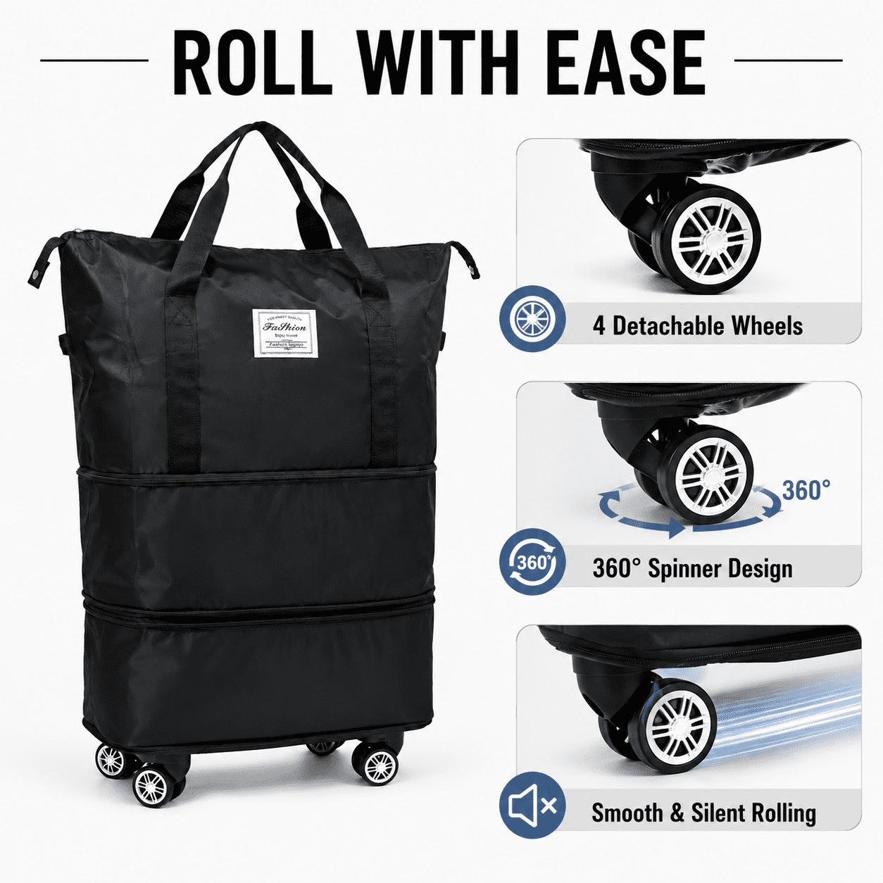 Wheeled Rolling Duffle Bag, Expandable Travel Companion for Weekend Trip and Carry-on Luggage