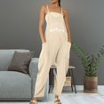 thumbnail image 2 of B91xZ Salopette Femme Col en V Sans Manches Extensible Bretelles Réglables une Pièce avec Poches, Beige m, 2 of 4