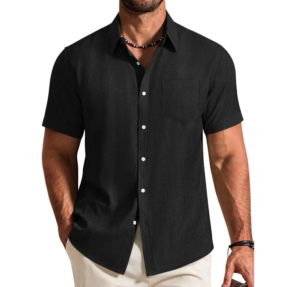 COOFANDY Mens Short Sleeve Casual Shirts Summer Textured Shirts Button Down Linen Shirts
