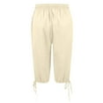 thumbnail image 5 of HKYNLAG Women's Bermuda Shorts Knee Length Elastic Waist Drawstring Linen Lightweight Summer Long Shorts with Pockets Beige 2XL, 5 of 7