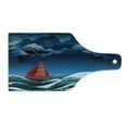 thumbnail image 2 of Nautical Cutting Board, Vintage Vessel Sailing in Stormy Weather at Dark Night Majestic Wave Print, Tempered Glass Cutting and Serving Board, Wine Bottle Shape, Blue Orange Plum, by Ambesonne, 2 of 5