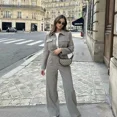 thumbnail image 3 of Ensemble de Vestes Courtes à Col Rabattu pour Femmes + Pantalon Large Chic Printemps Été 2024 Costumes Décontractés Unis Mode Streetwear FWZ, 3 of 7