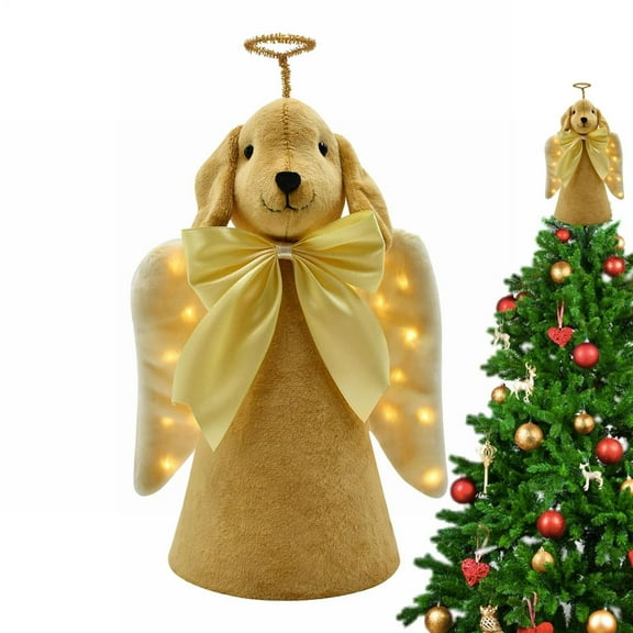Noothes Gold Christmas Dog Tree Topper with LED Lights for Holiday Mantel Living Room Decor