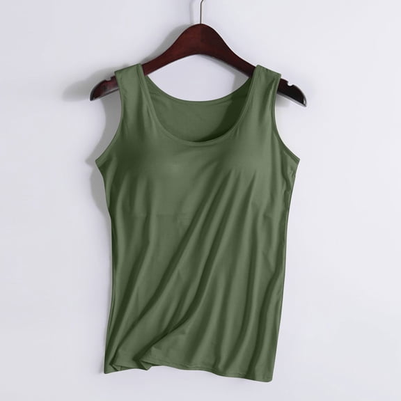 Caywon Solid Color Womens Tank Tops With Built In Bras Summer Casual Crew Neck Sleeveless Camisole Cotton Padded Workout Tops Versatile Wear