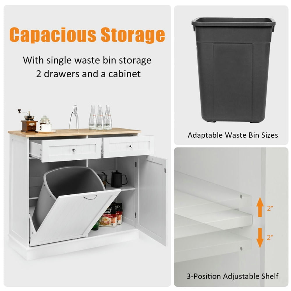 Finihen Kitchen Storage Cabinet, Buffet Sideboard, Rubber Wood Kitchen Trash Cabinet with Single Trash Can Holder and Adjustable Shelf, for Dining Room, Kitchen, Living Room, White Finihen Kitchen Storage Cabinet, Buffet Sideboard, Rubber Wood Kitchen Trash Cabinet with Single Trash Can Holder and Adjustable Shelf, for Dining Room, Kitchen, Living Room, White