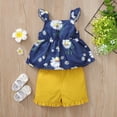thumbnail image 4 of 5Y Little Girl Clothes 6 Years Little Girl Summer 2PCS Outfits Sleeveless Suspender Floral Top Yellow Shorts Set, 4 of 7